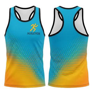 OEM Custom Team Logo Sublimated Knitted Marathon Sleeveless Singlet Crew Neck Breathable Quick Dry Polyester Mesh Sport <b>Running</b> - Product Image 1