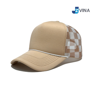 Custom Logo Mesh Trucker Hat Adjustable Foam Rope Cap Red White Plaid for Outdoor Casual Wear - Product Image 4