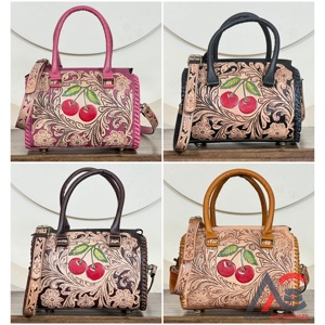 Bolso de Hombro Cruzado de Cuero Repujado Hecho a Mano de Lujo con Diseño de Cereza para Mujer, Duradero, a la Moda, para Viajes, Venta Caliente - Product Image 1