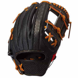 <b>Baseball</b> Glove Woven Black Leather Orange Stitching Full Finger H-Web Design Left Handed Throw Durable Infield for Players - Product Image 1