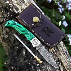Couteau de chasse pliant Damas à verrouillage, manche en bois de qualité industrielle, fournisseur en gros, directement de l'usine, personnalisation de marque B2B - Product Image 6