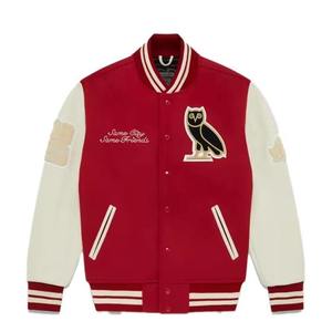 Custom Men's <b>Red</b> <b>Wool</b> Varsity Jacket Patchwork Streetwear Letterman Bomber Jacket Owl Embroidery Vintage Baseball Uniform Coat - Product Image 6