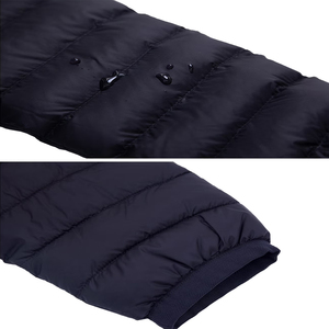Veste d'hiver décontractée bleu marine à capuche, matelassée, coupe-vent, avec fermeture éclair, coupe ajustée, manches classiques, couleur unie - Product Image 4