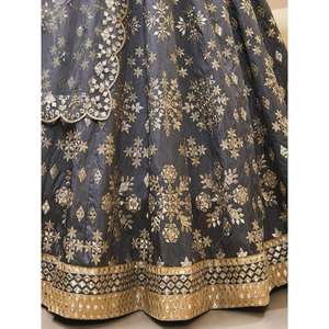 Maravilloso arte gris seda recepción desgaste Lehenga Choli espejo trabajo para damas de honor familia del novio maravilloso papel espejo trabajo arte - Product Image 1