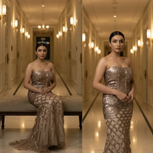 Elegante Vestido de Noche con Cuentas Hechas a Mano para Mujer |   Vestido de Gala de Lujo para Fiestas, Alfombra Roja y Ocasiones Especiales Hecho en India - Product Image 4