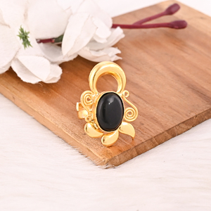 Black Onyx Gemstone <b>Ring</b> Handmade <b>Adjustable</b> Fashion Brass Jewelry for Women - Product Image 4
