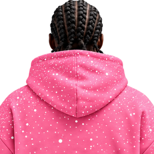 <b>Pink</b> White Speckled Print <b>Men</b> Hoodie Oversized Fleece Pullover <b>Sweatshirt</b> Drawstring Hood Long Sleeve Kangaroo Front Pocket - Product Image 4