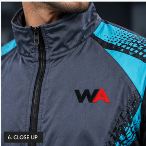 Survêtement coupe-vent gris bleu pour homme, à blocs de couleur, fermeture éclair intégrale, sportif, athlétique, séchage rapide, respirant, OEM, vente chaude - Product Image 6