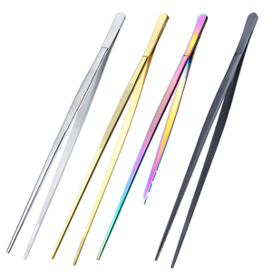 4Pc Metal Tweezers Set Silver <b>Gold</b> Rainbow Black Serrated Tips Light Weight <b>Utensils</b> for Food Handling Plating Cooking - Product Image 1