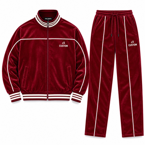 OEM <b>Men's</b> <b>Velvet</b> Tracksuit 100% Cotton/Polyester Eco-Friendly Quick Dry Anti-Bacterial Sweatsuit Velour <b>Jacket</b> Sweatpants Gym - Product Image 1