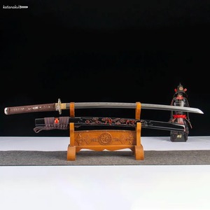 Katana de style moderne OEM, lame en acier carbone noir et rouge, épée décorative à manche en bois - Product Image 5