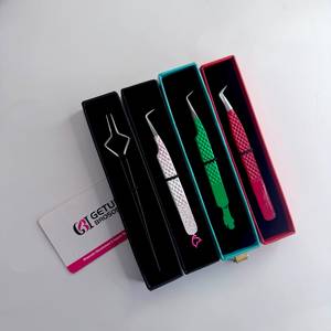 Logo personnalisé rouge | Vert | Blanc | Pince à épiler pour extensions de cils, revêtement en poudre noire, texture diamant, vente en gros, ensemble d'isolation pour volume - Product Image 2