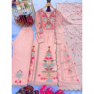 Hermoso Trabajo de Bordado Pesado en Top, Plazzo y Dupatta, Ropa India y Pakistaní - Product Image 4