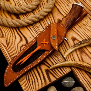 Cuchillo Bowie de punta curva hecho a mano OEM/ODM, hoja de acero D2, mango de acero D2 con funda de cuero, cuchillo personalizado para exteriores - Product Image 5
