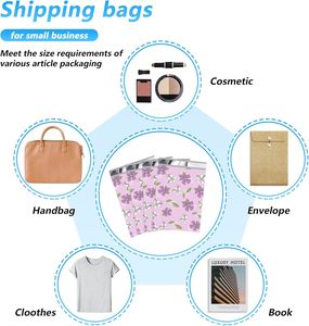 Sacs d'expédition imperméables et résistants aux déchirures pour vêtements, sacs postaux auto-adhésifs robustes avec emballage imprimé de fleurs violettes - Product Image 4