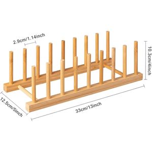 2 Pezzi Scolapiatti e Organizzatore in Bambù per Piatti, Ciotole, Tazze, Libri, Coperchi e Pentole, per Armadietto da Cucina - Product Image 2