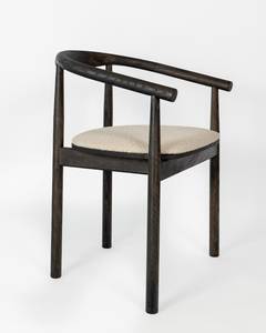 Silla de comedor escandinava de mediados de siglo, de teca, con asiento tapizado en algodón y patas de madera - Product Image 1