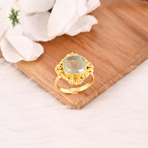 Anillo de Latón con Piedras Preciosas Hechas a Mano y Cristal Aqua Crackle Chapado en Oro para Mujer - Product Image 4