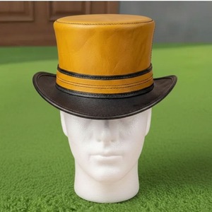 Custom Handcrafted Yellow Leather Steampunk Top <b>Hat</b> Victorian Gothic Cosplay <b>Hat</b> - Product Image 4