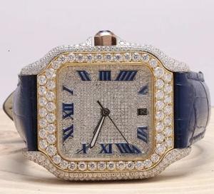 Premium Quality <b>Blue</b> Leather Iced Out Moissanite Diamond Wrist <b>Watch</b> <b>for</b> Office Party & Evening Wear Available <b>for</b> Export Price - Product Image 4