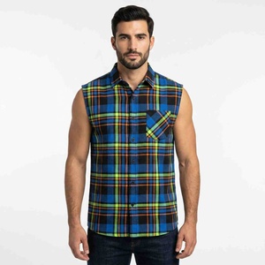Custom Solid Texture <b>Flannel</b> Men's Sleeveless Plaid Shirt Button Down Casual Summer <b>Top</b> With Pocket Wholesale Cotton Men's Shirt - Product Image 4