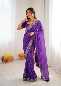 Sari élégant en georgette ethnique avec broderie bandhani et chemisier en soie non coupé, vêtement régional pour occasions festives - Product Image 3
