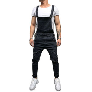 Salopette en jean 100 % coton pour homme, coupe ajustée, poches avant, bretelles réglables, respirante, boutonnée, pour le travail, été et printemps - Product Image 3