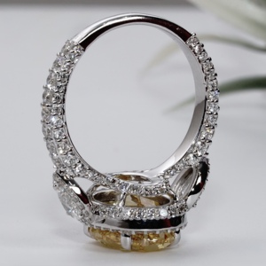 Canary Yellow Oval Cut Lab Grown Diamond Gold Engagement Ring Luxury Pave Halo Pear Side Stone Wedding Bridal Women - Product Image 4