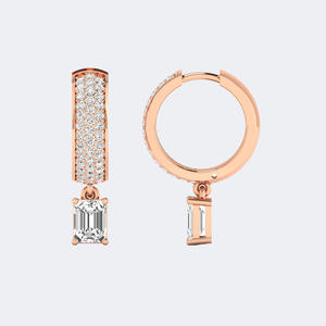 Pendientes colgantes tipo huggie con diamantes cultivados en laboratorio de 1.50 quilates, corte redondo y esmeralda, oro VVS2 EF, joyería lineal con pavé de formas múltiples - Product Image 6