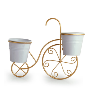 Jardinière murale en métal doré pour vélo avec deux pots de fleurs |   Porte-plantes décoratif au design vintage de vélo pour l'intérieur et l'extérieur - Product Image 2