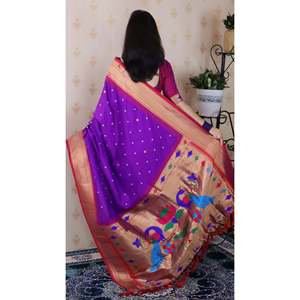 Sari en soie Paithani Bandhani violet tissé avec des fils Zari Elite Weaves 650g Vêtements indiens et pakistanais - Product Image 4
