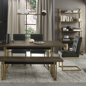 Ensemble de salle à manger moderne avec table en bois et chaises rembourrées noires, base en métal doré pour meubles de maison - Product Image 2