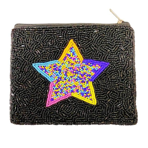 Pochette brodée perlée motif argent, mini porte-monnaie matelassé avec fermeture éclair en crêpe pur, tendance pour femme - Product Image 4