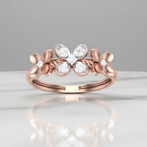 Bague de luxe en or rose à triple grappe florale sertie de diamants pour femme - Cadeau de bijoux pour mariage et anniversaire - Product Image 2