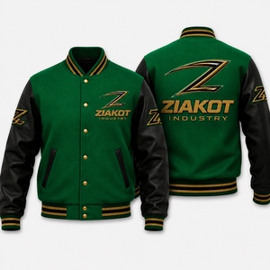 ZIAKOT <b>Men's</b> Green Varsity <b>Jacket</b> With Z Logo Print Regular Fit Autumn Casual Wear - Product Image 4