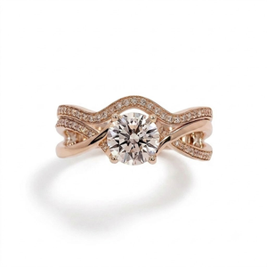 Élégante bague de fiançailles en or jaune 10K avec diamant de laboratoire taille ronde 2,10 carats couleur E VS et alliance assortie incurvée 0,12 carat - Product Image 3