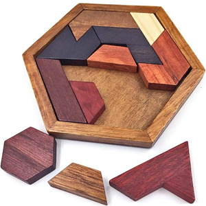 Wooden Hexagon <b>Puzzle</b> Toy Crafted With Colorful Geometric Rhombus Shapes Brain Teaser For Kids Logic Game Skill Development - Product Image 3
