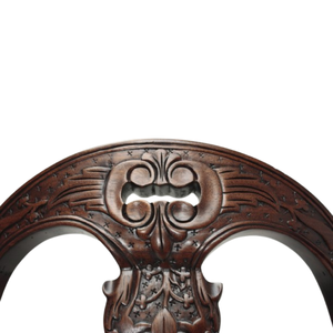 Chaise de salle à manger traditionnelle antique avec dossier médaillon, revêtement en microfibre et assise en bois sculpté pour la salle à manger à domicile - Product Image 3