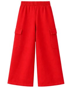 Pantalon cargo ample rouge vif pour femme, taille élastique, en molleton décontracté, coupe ample, streetwear, confortable, pour l'hiver - Product Image 1