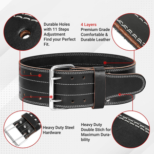 Ceinture de musculation en cuir véritable à double boucle, boucle en acier inoxydable, pour soulevé de terre, squat, haltérophilie, fabrication usine - Product Image 2