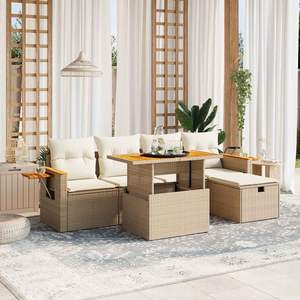 Conjunto de Sofá de Jardín de Ratán Beige con Mesa, Muebles de Exterior para 4 Personas, Diseño Contemporáneo - Product Image 3