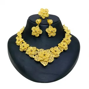 Juego de Joyería Nupcial Africana Floral de Oro Rosa de Lujo de 24K, Collar con Dijes para Mujer, para Fiestas, Bodas, Aniversarios, Joyería de Moda - Product Image 1