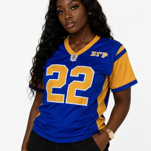 Maillot de football américain SGRho bleu roi et or à manches courtes, motif 22, uniforme sportif personnalisé pour équipes - Product Image 1