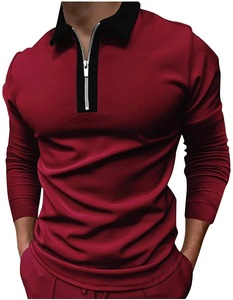 Camiseta de punto de manga corta para hombre, corte regular, estilo casual, oversize, 100% algodón, transpirable, con ribete en contraste, color granate y negro, cuello redondo. - Product Image 4