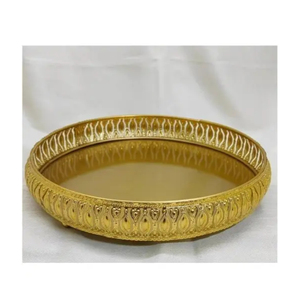 Luxury Round Gold Plated Decorative Serving <b>Tray</b> With Ornate Filigree Design Large Metal Mirrored Vanity <b>Tray</b> For <b>Perfume</b> <b>Tray</b> - Product Image 1