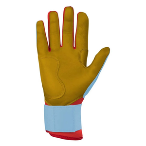 Blue Leather Batting <b>Gloves</b> with Padded Palm for Training Unisex Adults Pull On Hook And Loop Closure for Training Unisex Adult - Product Image 3