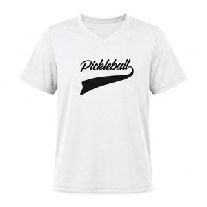 Camiseta de pickleball con cuello en V, unisex, manga corta, transpirable, que absorbe la humedad, tela ligera de poliéster, logotipo personalizado, ropa deportiva de verano. - Product Image 1