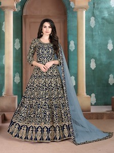 Costume Anarkali moderne semi-cousu en faux georgette brodé pour les fêtes, les mariages et Diwali - Product Image 5