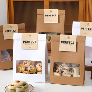 Sac en papier kraft personnalisé pour boulangerie avec fenêtre transparente, pliable, écologique, pour emballage de biscuits et de snacks, OEM ODM - Product Image 5