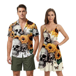 เสื้อเชิ้ตฮาวายชายแบบกระดุมติดลายดอกทานตะวัน 3 มิติ พิมพ์ลายตามสั่ง OEM สำหรับคู่รัก ชุดลำลองสำหรับวันหยุด และเสื้อสายเดี่ยวผู้หญิง - Product Image 1